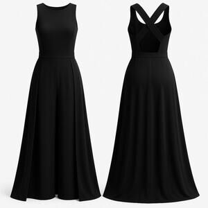 NEW Boutique A3 Design Black Criss Cross Back Cape Jumpsuit Romper Size Small